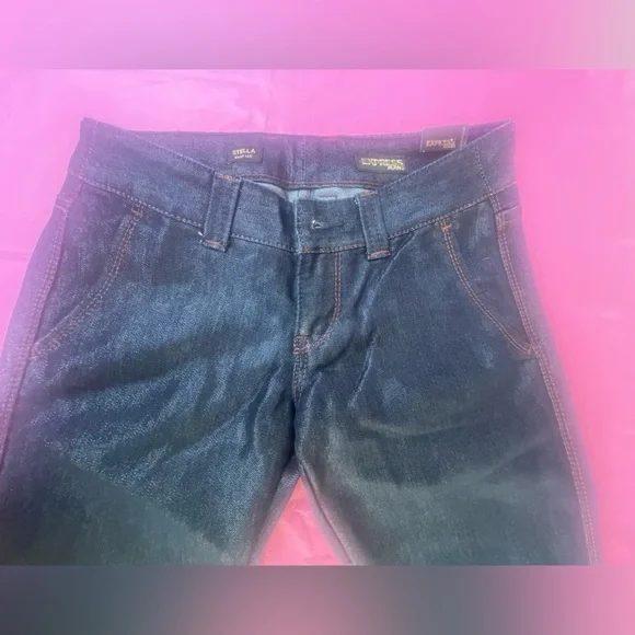 METALLIC BLUE SHINY JEANS BY EXPRESS MODEL STELLA NWT SIZE 0 - Picture 13 of 16